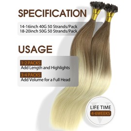 VINBAO U Tip Hair Extensions Balayage Light Brown to Platinum Blonde Utip Hair Extensions Blonde U Tip Hair Extensions Blonde Keratin Hair Extensions Real Human Hair 18inch 50G (u tip#8T60-18inch)