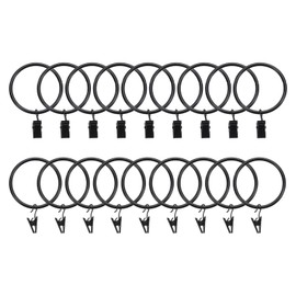 sourcing map 18 Pack Curtain Rings with Clips, 2" Interior Diameter Curtain Clip Rings Hooks for Hanging Drapery Vintage Decorative Rustproof Drapery Ring with Hooks, Black