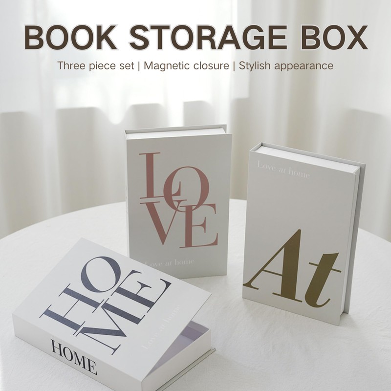 SUQ 3 pieces decorative book box, magnetic opening decorative books,