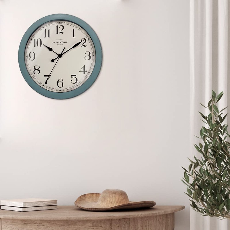 Presentime & Co Vintage Farmhouse Wall Clock, Aged Teal Finish,