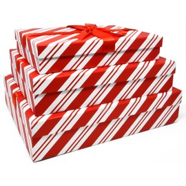 Christmas Nesting Gift Boxes Rectangle 3 Pack Peppermint Candy Cane striped Design Christmas Stacked Apparel Box with Lids in Assorted Sizes for Gift Giving Holiday Decorative Gifts Present Wrapping