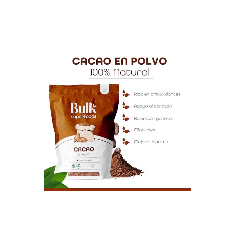 BULK SUPERFOODS Cacao en Polvo Sin Azúcar Origen 100% Natural