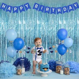 2PC Teal Blue Party Decorations, Light Blue Streamers Birthday Decorations, Tinsel Foil Fringe Backdrop Curtains,Teal Photo Booth Backdrop for Birthday,Graduation,New Year Eve,Ocean Themed Party Decor