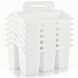 Classroom Caddy Storage Basket with Handle, 6 Pack Plastic Arts Office Crafts Caddy 4 Compartments for Kids, Pencil, Crayon, Marker, School Supplies - White