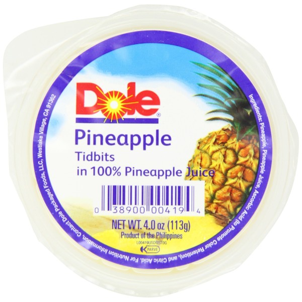 Dole Pineapple In 100% Pineapple Juice, Individual Serving, 4-Ounce Containers (Pack of 36)