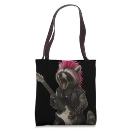 Raccoon punk Playing Guitar Rock and Roll For Men Women Kid Tote Bag
