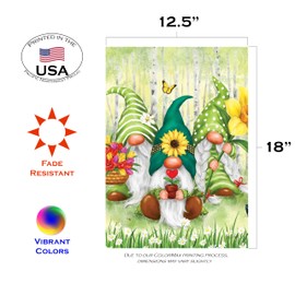 Toland Home Garden 1112742 Gardening Gnomes Spring Flag, Double Sided for Outdoor House Yard Decoration