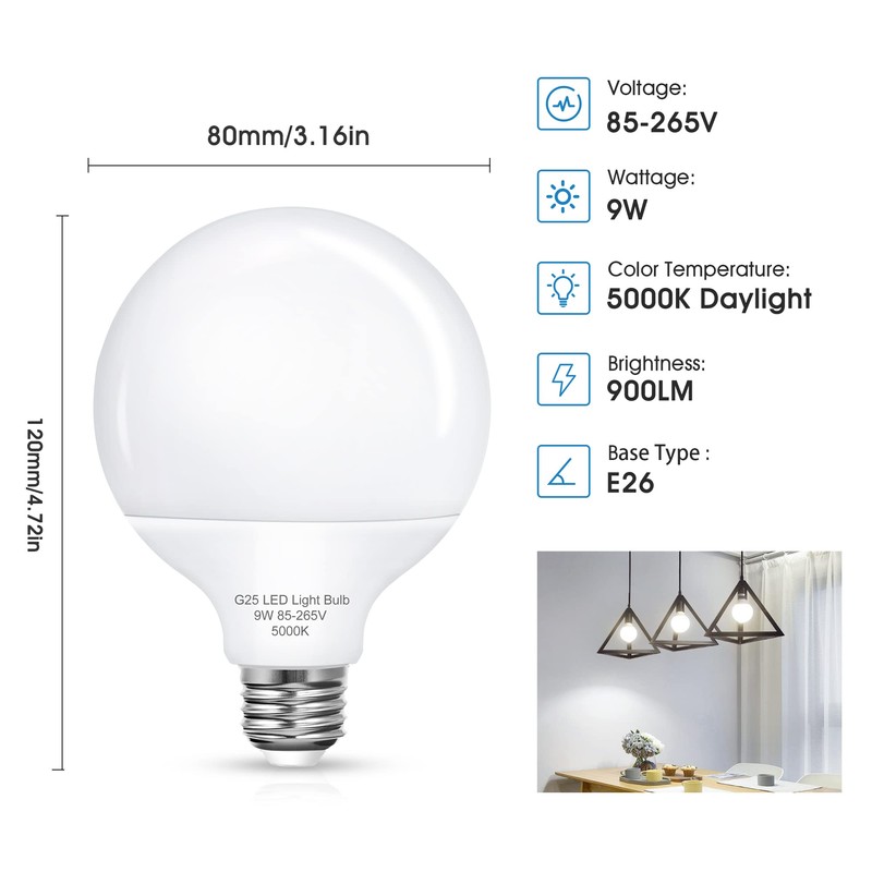 G25 LED Vanity Light Bulbs, 100W LED Globe Bulb Equivalent,
