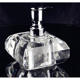 Modern Geometric Shape Clear Crystal Soap Dispenser, Bathroom Detergent Bottle with Rust Proof Stainless Steel Pump,Manual Soap Dispenser Desk Ornaments Hotel Club Home Decoration-A