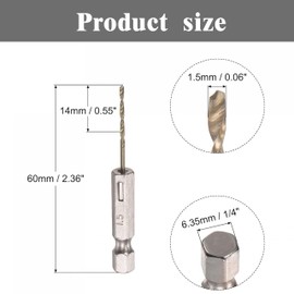 Wjelet 6 Pcs 1/4" Hex Drill Bit Set, 1.5mm High Speed Hex Shank Twist Drill Bits 1/4 Inch HSS Hex Drill Bit Set, Quick Change Metal Drill Bits Small Drill Bits for Woodworking Stainless Steel Plastic