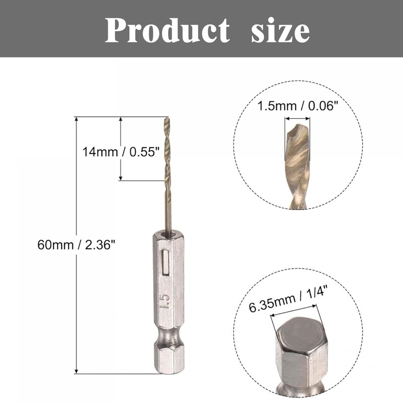 Wjelet 6 Pcs 1/4" Hex Drill Bit Set, 1.5mm High