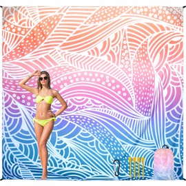 HIHOHO Beach Blanket Waterproof Sandproof Beach Mat for 1-8 Adults Quick Drying Durable Outdoor Picnic Mat for Beach Festival Travel Camping Hiking (Gradiant-Ripple, 79"×108"(6 Person))