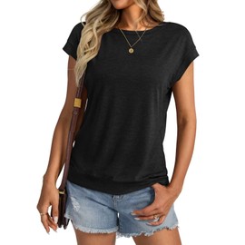 Micticsi Womens Crewneck Cap Sleeve T Shirts Banded Bottom Top Loose Fit Short Sleeves Tee Casual Summer Basic Tops 2025 Black