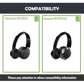 HTINDUSTRY Replacement Ear Pads Cushions Compatible with Panasonic RP-BTD5 RP BTD5 RP-BTD10-K Headphones Ear Pads with Breathable Leather/Durable Fabric and Memory Foam