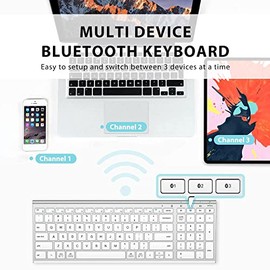 iClever BK10 Teclado Bluetooth, Teclado Inalámbrico Bluetooth 5.1 Universal con Teclado Numérico, Diseño Ergonómico, Compatibilidad con Múltiples Disp
