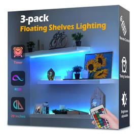 3-Pack Shelf Lights, Upgrade Battery Operated 20inch Led Strip Lights with Remote, Color Change with Timer Floating Shelves LED Wall Lights, DIY Led for Bedroom, Kitchen, Indoor Room Decor