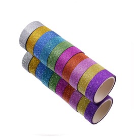 (Glitter Colour (Random) 10 Pieces Glitter / Plain Washi Tape Set Fabric Tape for DIY Arts & Crafts Masking Tape for Artists Painting Crafting Cards