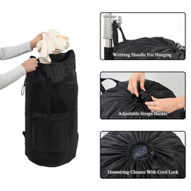 OTraki Laundry Bag Backpack, Large Travel Laundry Bags with Adjustable Shoulder Straps, Portable Heavy Duty Dirty Clothes Laundry Backpack for College Dorm,Drying Do Not Exceed 176℉ Black