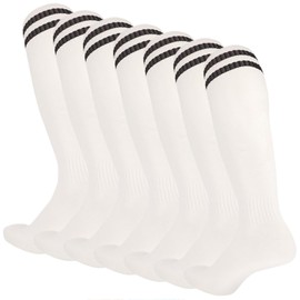 Dress Cici Men's Compression Socks for Football, Nylon Soccer Medium Compression Socks for Men, Solid Color with Stripes On Cuff (7 Pairs: White), Asia Size L