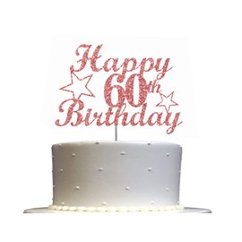 Decoración para tarta de 60 cumpleaños de oro rosa, ideal para decoración de 60 fiestas, calidad premium, resistente doble cara, barra de acrílico