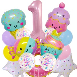 Generic 16 PCS Donut Birthday Decorations, Sweet Pink Donut Birthday Foil Balloons for Party Boy Girl Shower Decorations Supplies (1st)