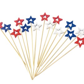 50 Pack Patriotic Star Cocktail Picks，Red White Blue Star Bamboo Tothpicks for Appetizers,4th of July Decor Bamboo Skewer Sticks for Independence Day Decorations Party Supplies