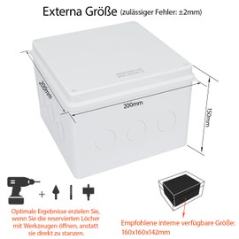 LeMotech Junction Box with Reserved Holes ABS Plastic Electrical Box IP65 Waterproof Dustproof Project Housing for Electronics White Outer Size 200 x 200 x 150 mm