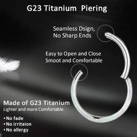 ESHIONER G23 Titanium Septum Piercing Helix Ring Nose Piercing Ring Nose Ring Piercing Ear Nostril Tragus Conch Daith Clicker Lip Piercing Nose Rings Opal Hypoallergenic Gold Silver 18G 16G 6 mm / 8