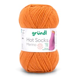 Gründl Hots Socks Merino Plain, 4-Ply Sock Wool, 50 g / 200 m, 75% Virgin Wool (Merino, Superwash), 25% Polyamide, Mulesing-Free, Oeko-Tex Standard, (26 Pumpkin)