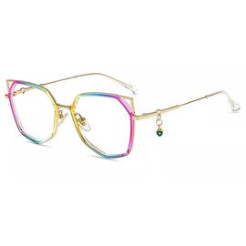 Firmoo Cat Eye Blue Light Blocking Glasses with Gemstone Pendant for Computer Reading Glasses for Women UV400 Protection 1.25x Multicolored Gold