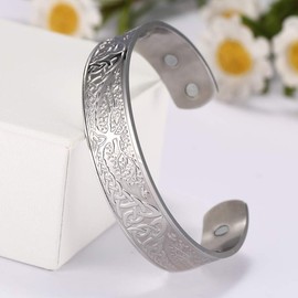 Dreamtimes Stainless Steel World Tree of Life Health Care Viking Celtic Knot Cuff Bangle Bracelet for Women Men (Silver World Tree)