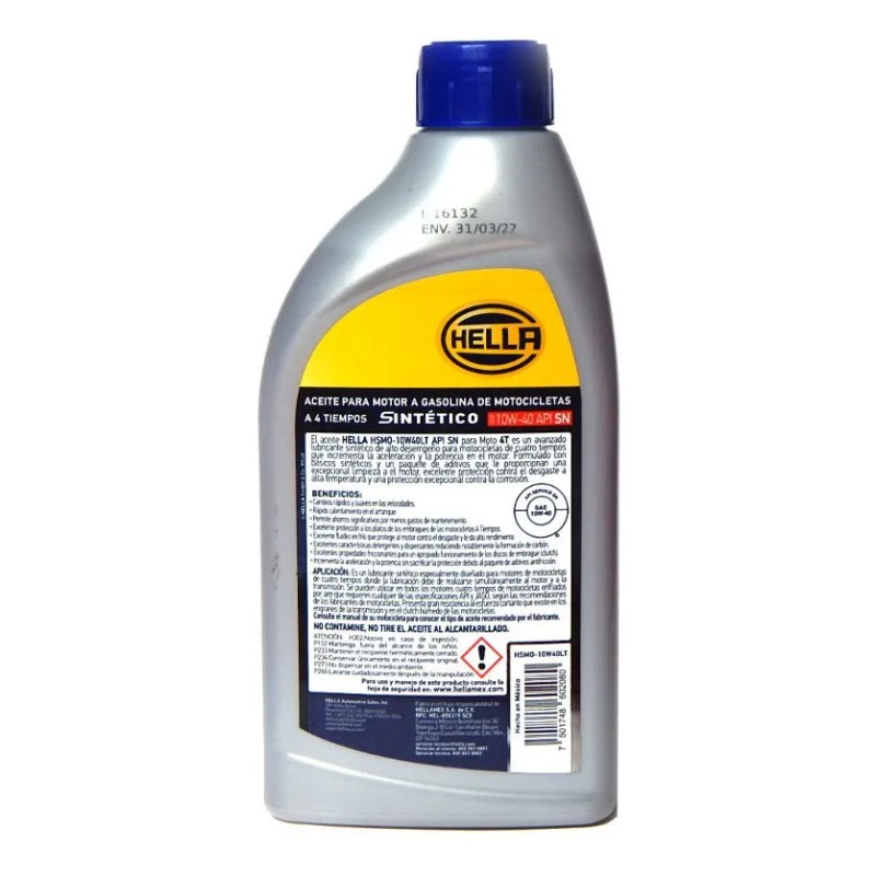 Aceite Sintetico Moto 10w40 946 Ml Hella