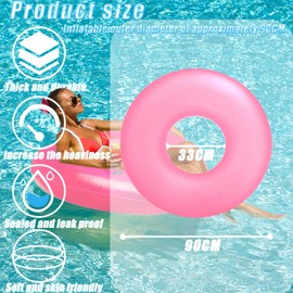 Swimming Ring for Adults Teenagers, Pink Fluorescence Swimming Ring Inflatable Ring with 90 cm Diameter, PVC Pool Inflatable Swimming Ring for Swimming Pool Water Outdoor Toy Party Accessories