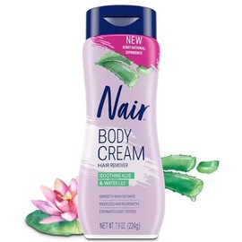 Nair Hair Removal Body Cream With Aloe and Water Lily, Leg and Body Hair Remover, 7.9 (224g) Oz Bottle, White
