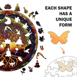 AEEKDOOK Wooden Puzzles for Adults - 100 Pieces Tree of Life Wooden Puzzle - Unique Animal Shape Wood Cut Puzzles - Eco-Friendly Home Office Decor (S-7.9 * 7.9in)