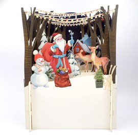 Alljoy Santa with Sack of Toys, Snowman and Deer 3D Pop Up Laser Cut Christmas Card