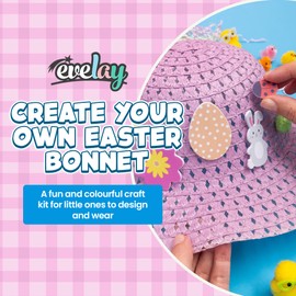 evelay Easter Bonnet Hat Craft Kit - Decorate Your Own Bonnet with Chicks Stickers & Eggs - Spring Parade Party Accessory & Creative Activity (Lilac)