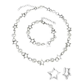 KGDUYC 1 Set Necklaces - Star Earrings, Adjustable Pearl Necklace, Cool Gothic Gift, Birthday Party, Teen Jewelry (Necklace+Bracelet+Earrings)