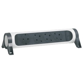 LEGRAND, Rotating Power Strip, 4-Way Socket, Multiple Socket, Wall or Table Mounting, LED On/Off Switch, Without Cable, Ultra White/Dark Grey, 694544