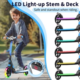 BELEEV V8 Scooters for Kids Ages 6+ with Light-Up Wheel & Stem & Deck, 2 Wheel Folding Scooter for Adults Teens, 4 Adjustable Height, Lightweight Sport Commuter Scooter, up to 220lbs (Galaxy Blue)