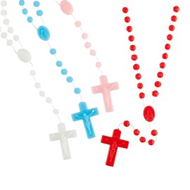Plastic Bulk Rosaries with Rosebud Shaped Beads, Colorful Cross Prayer Bead Necklaces, Pack of 100