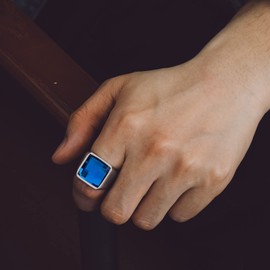 Bandmax Men's Signet Ring Stainless Steel Band Ring with Stone Black/Blue Zirconia Ring 15 mm Wide Accessories Men's Jewellery Sizes 54 mm to 72 mm Available, Stainless steel, zircon