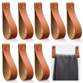 8 Pcs Wall Hooks Wall Hanging Straps Pu Leather Curtain Rod Holder Towel Holders for Wall Faux Leather Strap Hanger Wall Mounted Hooks for Towel Bathroom Kitchen (Yellow)