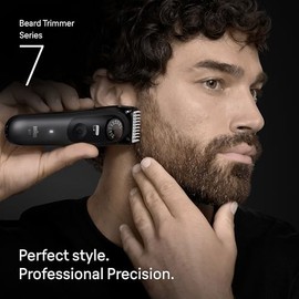 Braun Braun Beard Trimmer Series 7, +12 Barbering Tools, Lifetime Sharp ProBlade, Up to 120 Min Runtime, 40 Lengths, Waterproof, PrecisionWheel & Lock, BT7545, Grey