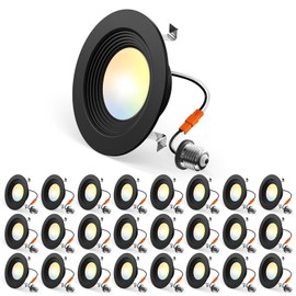 Amico 24 Pack 4 inch 5CCT LED Recessed Lighting, Dimmable, 8.5W=60W, 650LM, 2700K/3000K/4000K/5000K/6000K Selectable, Retrofit Can Lights with Baffle Trim, IC Rated - ETL & FCC, Black