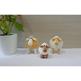 1shopforyou Family of 3 Miniature Sheep, in Brown and White Tones, Made from The Best Special Type of Clay in Thailand. It is an Ideal Handicraft for Decoration Home and Garden