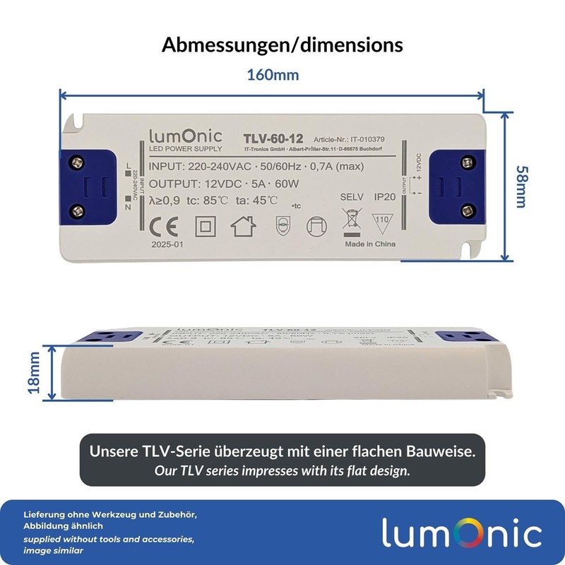 Lumonic I LED Transformer TLV-60-12 I 12V 60W I Input