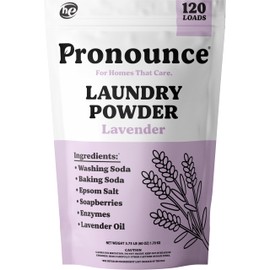 Pronounce Laundry Detergent Powder Alternative | Earth-Derived Ingredients, Eco-Friendly, Safer for Sensitive Skin, Eczema, and Babies. Stain + Smell Fighting. HE Safe (Lavender, 120 Loads).