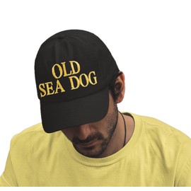 4sold Men Women 100% Cotton Ancient Mariner, Captain Cabin Boy Crew First Mate Yachting Baseball Cap inscription Lettering Black Gold (OLD SEA DOG)
