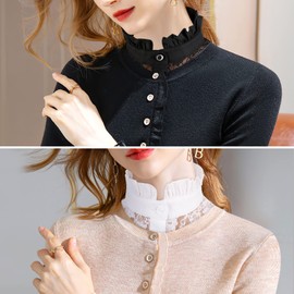 Women's Collar Insert Lace Fake Collar Detachable Collar Removable Half Shirt Blouse Women's Blouse Collar Insert for Women Favours - White, Black, One Size Pack of 2, White, black